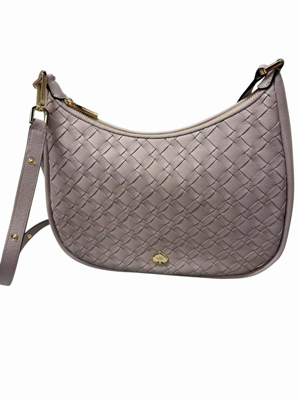 NWT KATE SPADE WOVEN NEUTRAL KAYLA PEBBLED LEATHER LARGE SHOULDER BAG COZY GREY